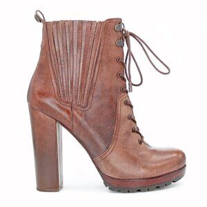 Camuto VC Signature Women's Brown Leather Lug Sole High Heel Boots: Size 9.5